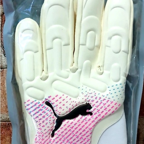 New PUMA Future NC Goalkeeper Gloves White/Pink/Blue 41926 01 Men's Size 10 - Picture 2 of 3